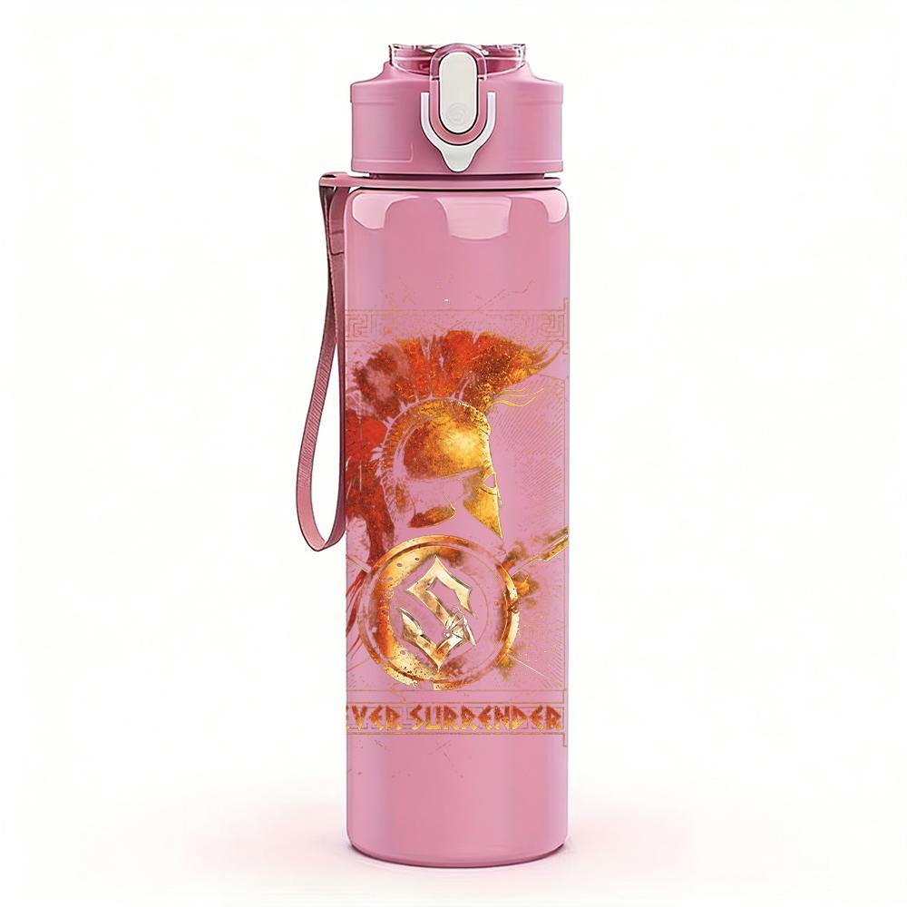 1PC Orange Female Vintage Portrait Print 750ml Colorful Plastic Sports Water Bottle Leakproof Pop Up Lid with Straw for Outdoor Work Home Use