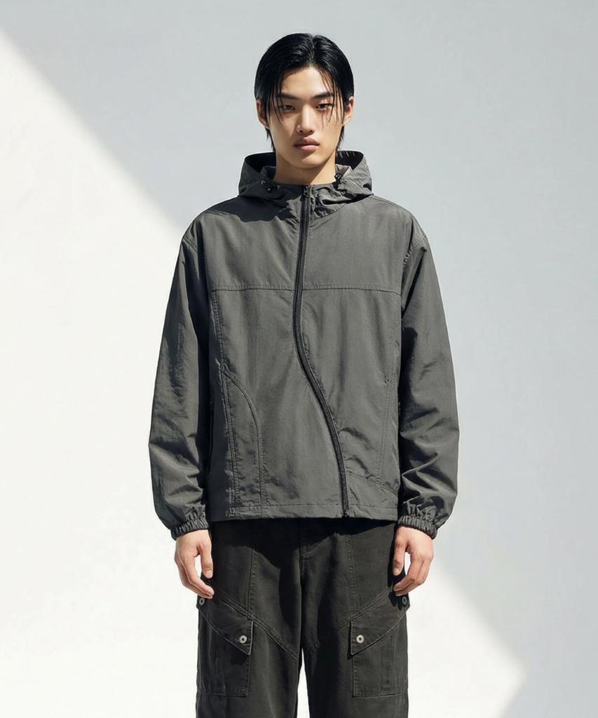 Apostrophe Comma Wave Zip-Up Hooded Wind Jacket_Dark Gray
