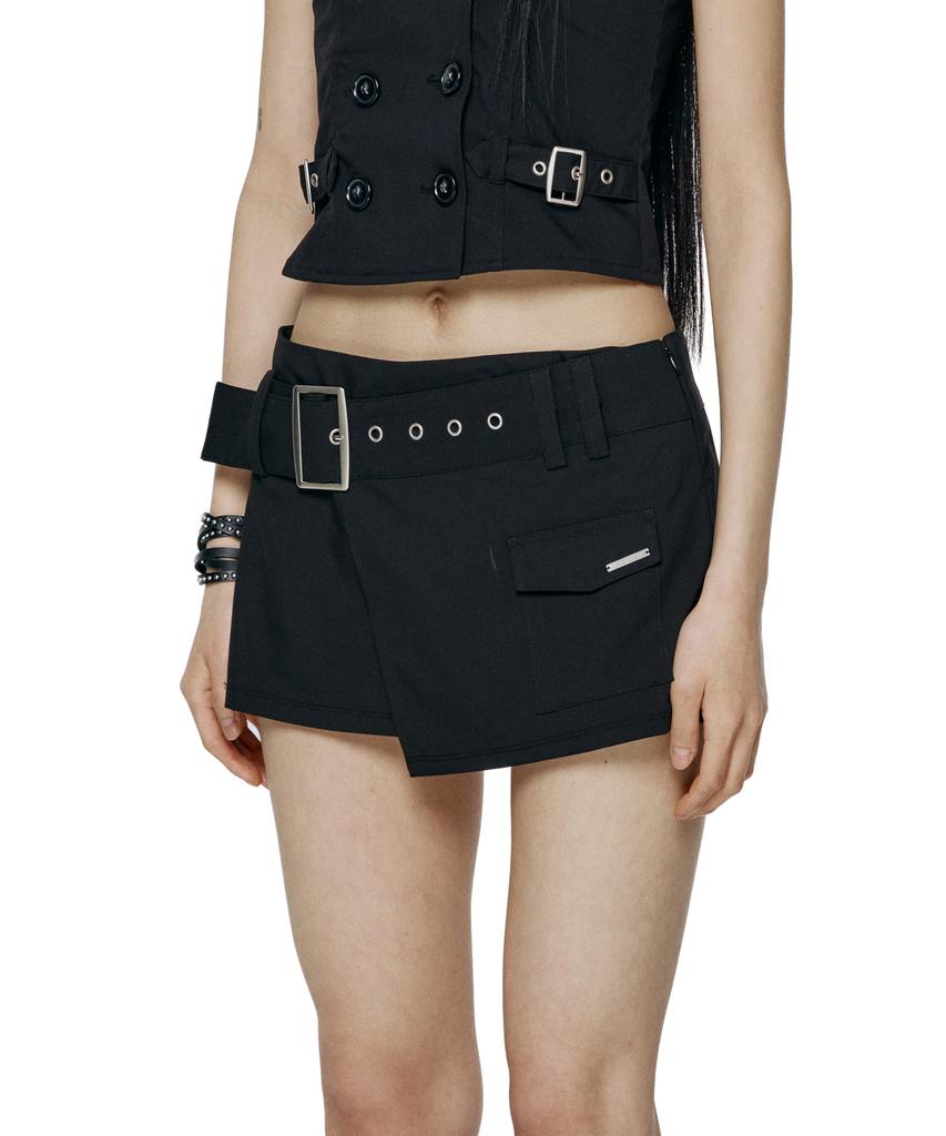 ROCKCAKE Wide Belt Wrap Skirt - Black
