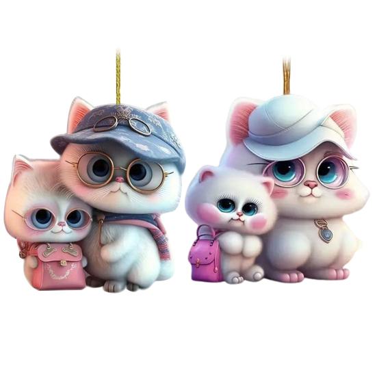 2D Flat Cat Car Rear View Mirror Charm Acrylic Cartoon Cat