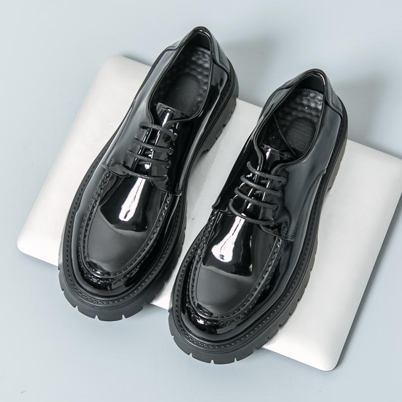 High-End Luxury Men's Leather Shoes Summer High-End Thick Bottom Fashion Bright Surface Slip-On Casual Loafers Leisure Shoes