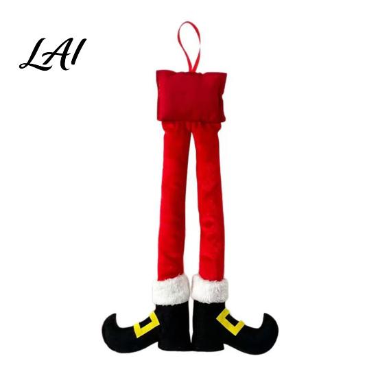 Festive Plush Car Accessory Christmas Elf Legs Santa Legs Hanging Ornaments Stuffed Xmas Pendant Pendant Fun Holiday Decor for Mirror Door Handle,