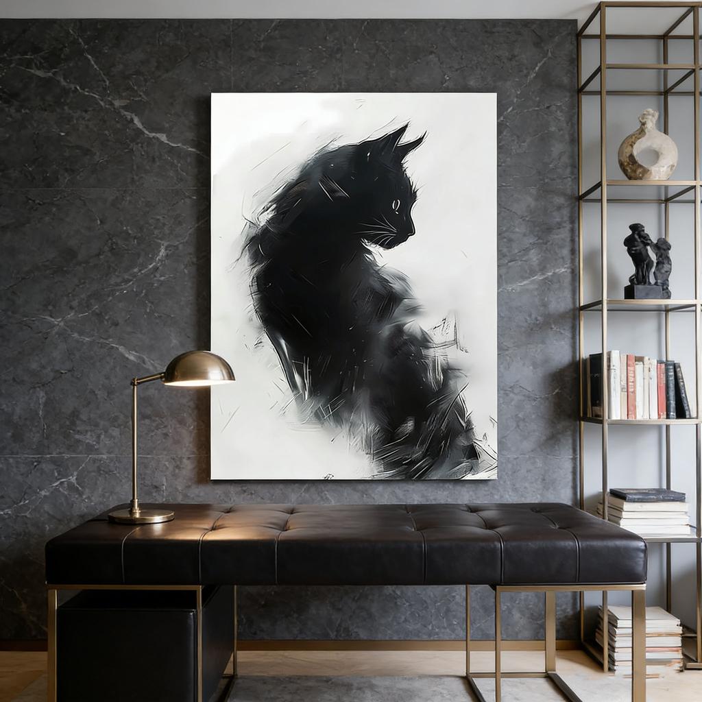 Ink Painting Black Cat Tapestry, Minimalist Art Wall Hanging, Funny Creative Decor For Bedroom Living Room Office Cafe Hotel