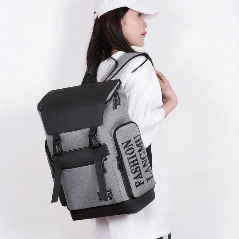Multifunctional Men Backpack Letter Canvas Rucksack Simple Student Schoolbag Male