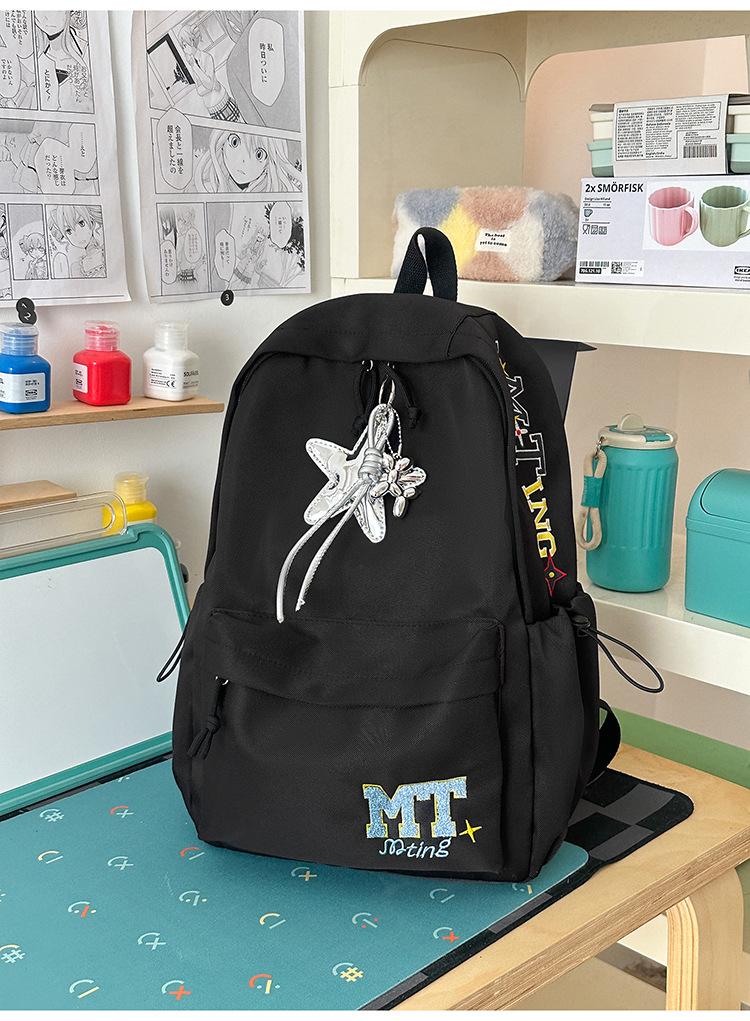 Schoolbag School Bag Junior High School Student College Student High School Student Backpack Simple Versatile Large Capacity Campus Letter Embroidered