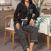 Damespyjamaset Lange Mouwen Knopenbovenstuk Broek Polka Dot Rayon Nachtkleding Comfortabele Huiskleding