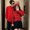 Couple Red Bow Knit Cardigan Sweater Coat Holiday Casual Long Sleeve Outwear
