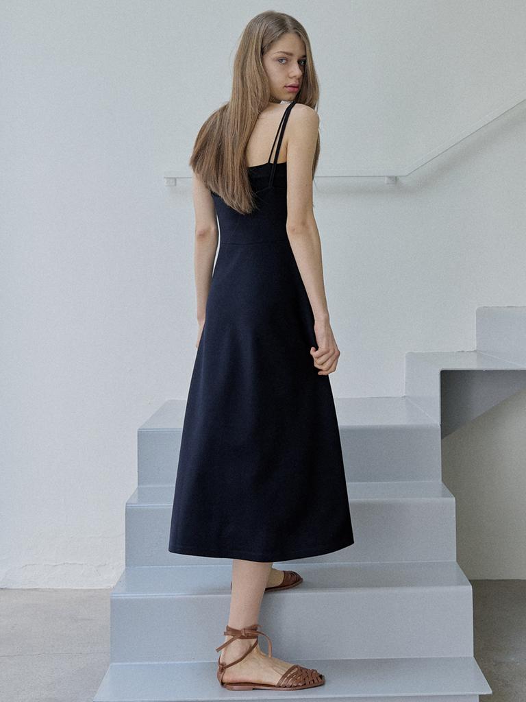 Avang Navy Sleeveless A-Line Long Dress - Navy