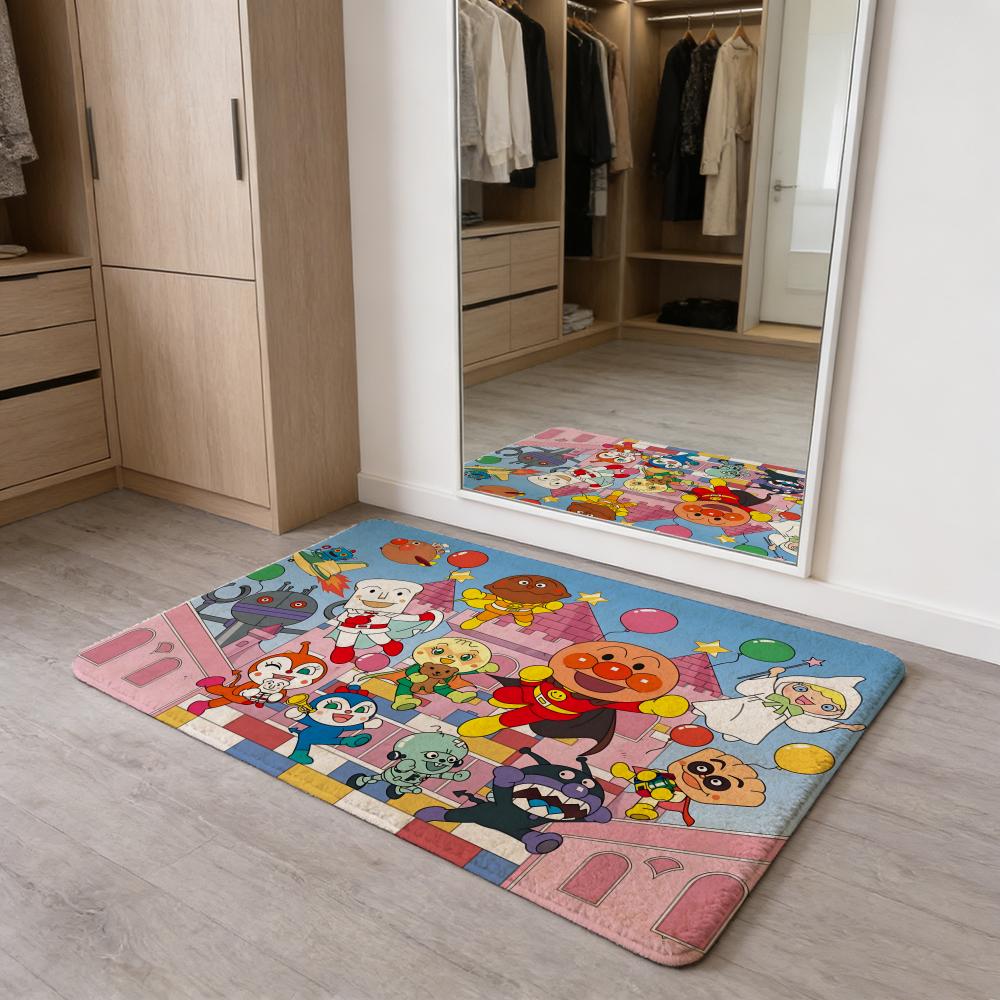 Anime Kawaii A-Anpanman Floor Mat Flannel Door Mat Non-Slip Absorbent Washable Indoor Home Rug