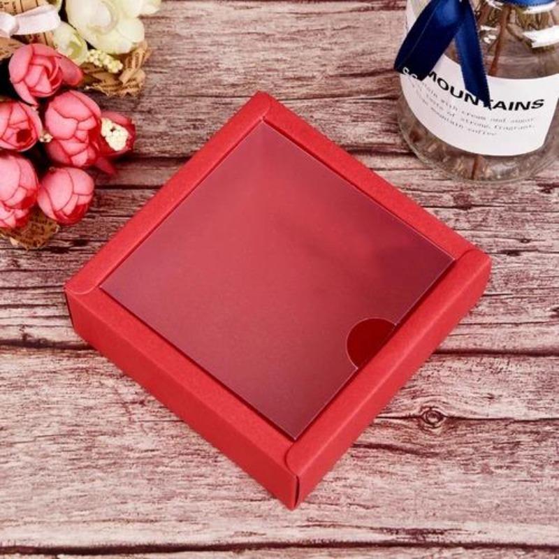 10pcs Square Kraft Paper Flip Box Transparent Frosted PVC Cover Carton Candy Desserts Cosmetic Soap Storage Packaging Boxes