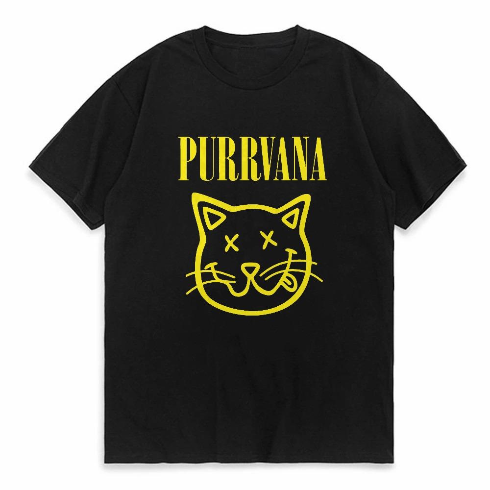 Purrvana Cat Head Print TShirt Summer Fashion Round Neck Tees For Unisex Women Oneck Outdoor Casual Short Sleeved Tops Tshirt