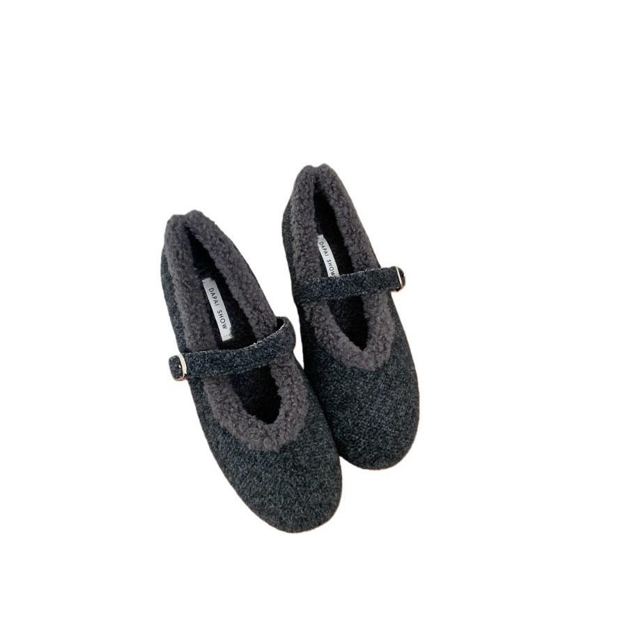 2025 New Ancient-covered Plush Thickened Fluffy Shoes Gentle Evening Shoes Versatile Single Shoes Winter New Warm Cotton Shoes