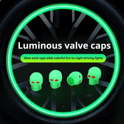 4Pcs Valve Stem Caps Luminous For Cars Motorcycles Skull Shaped Tire Air Valve Covers Halloween Party Use Valve Stems 1