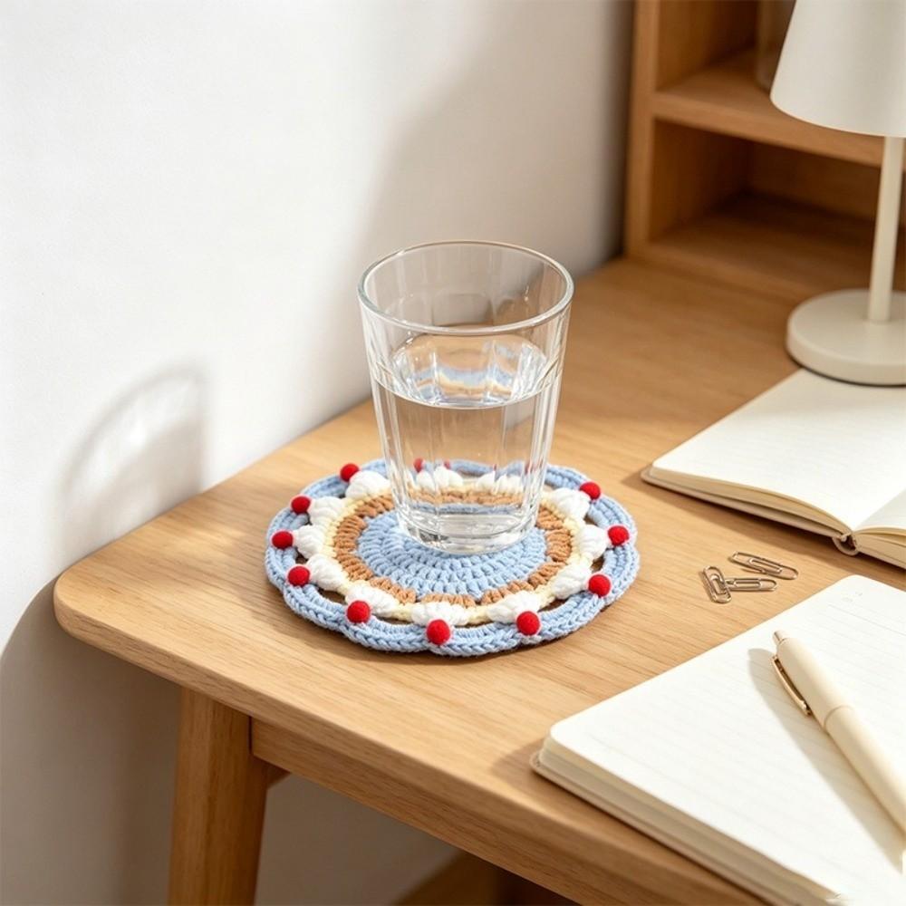 Handmade Cream Cake Crochet Coaster Knitted Trivet Mats Desktop Decoration Placemat Coffee Table