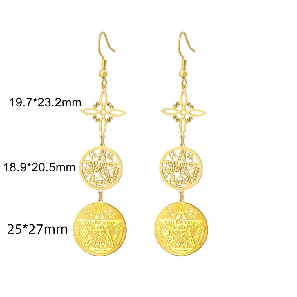 Jeshayuan ST. Benedict Medal Earrings Pentagram Drop Earring Witches Knot Tetragrammaton Earrings Christian Jewelry Gift