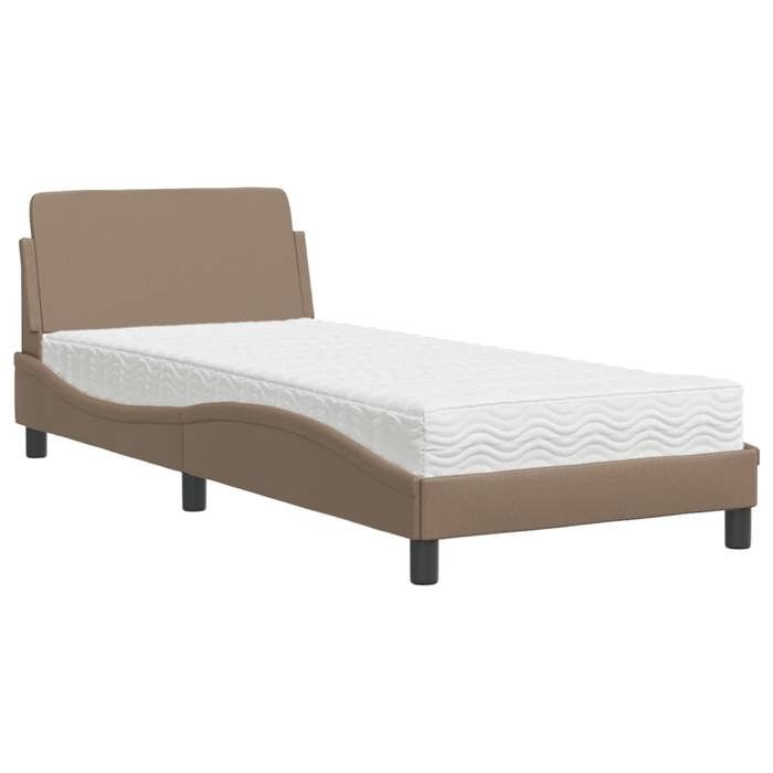 VidaXL Lit avec matelas cappuccino 90x190 cm similicuir, meuble de chambre à coucher, lit simple, cadre de lit incurvé, 3208321