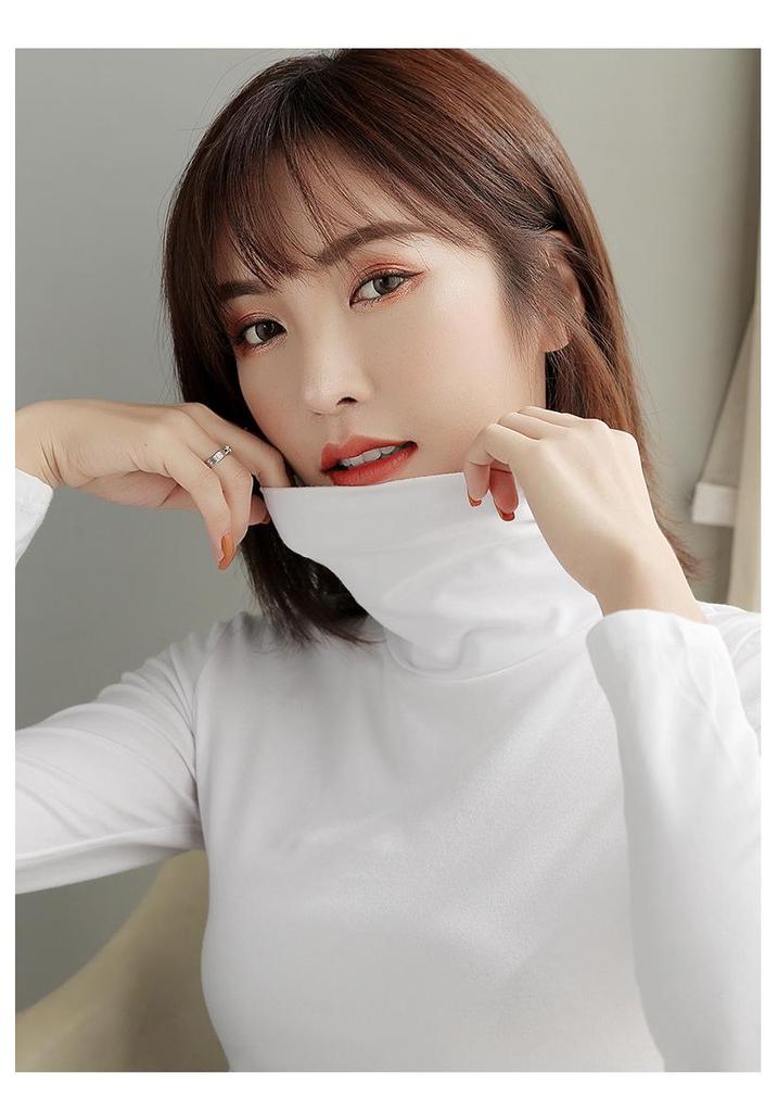 Women's Slim Fit High Collar Cotton Long Sleeve T-Shirt for Autumn and Winter