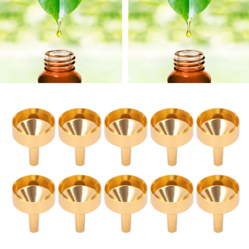 10pcs Metal Small Funnel Mini Aluminum Alloy Funnel for Filling Bottles and Transferring Cosmetics PerfumeGold