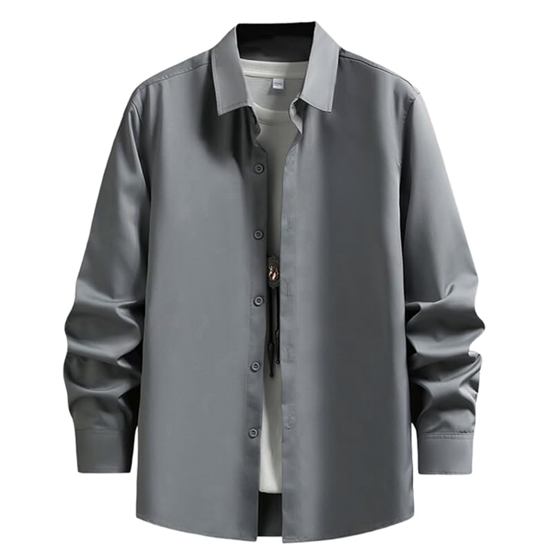 

[JHIJSC] shirt men s long sleeve spring Plain color business casual Relaxing Fashionable large size (JP, alphabet, 3XL, gray)