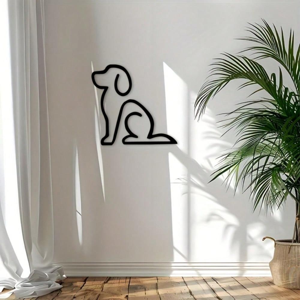 Metal Wall Art Sitting Dog Plaque Black Line Art Decor for Home Indoor Outdoor Gift Pet Lovers