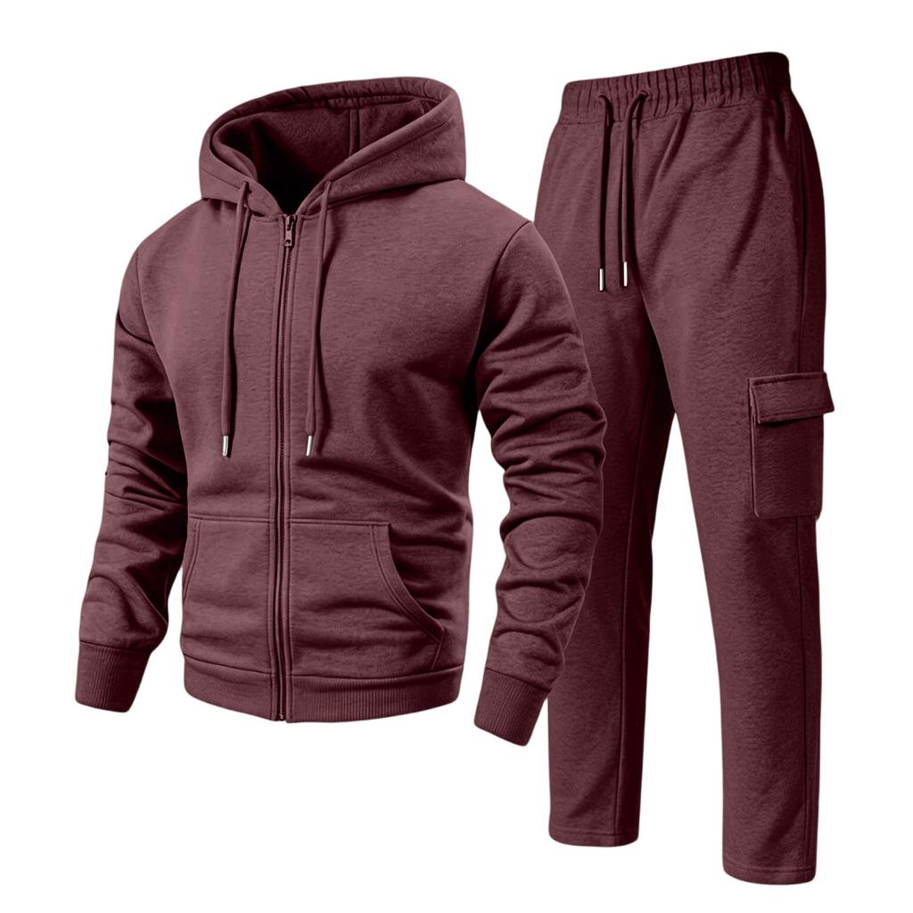 Men's Hoodie and Cargo Jogger Pants 2-Piece Set Casual Sportswear Suit for Outdoor Activities