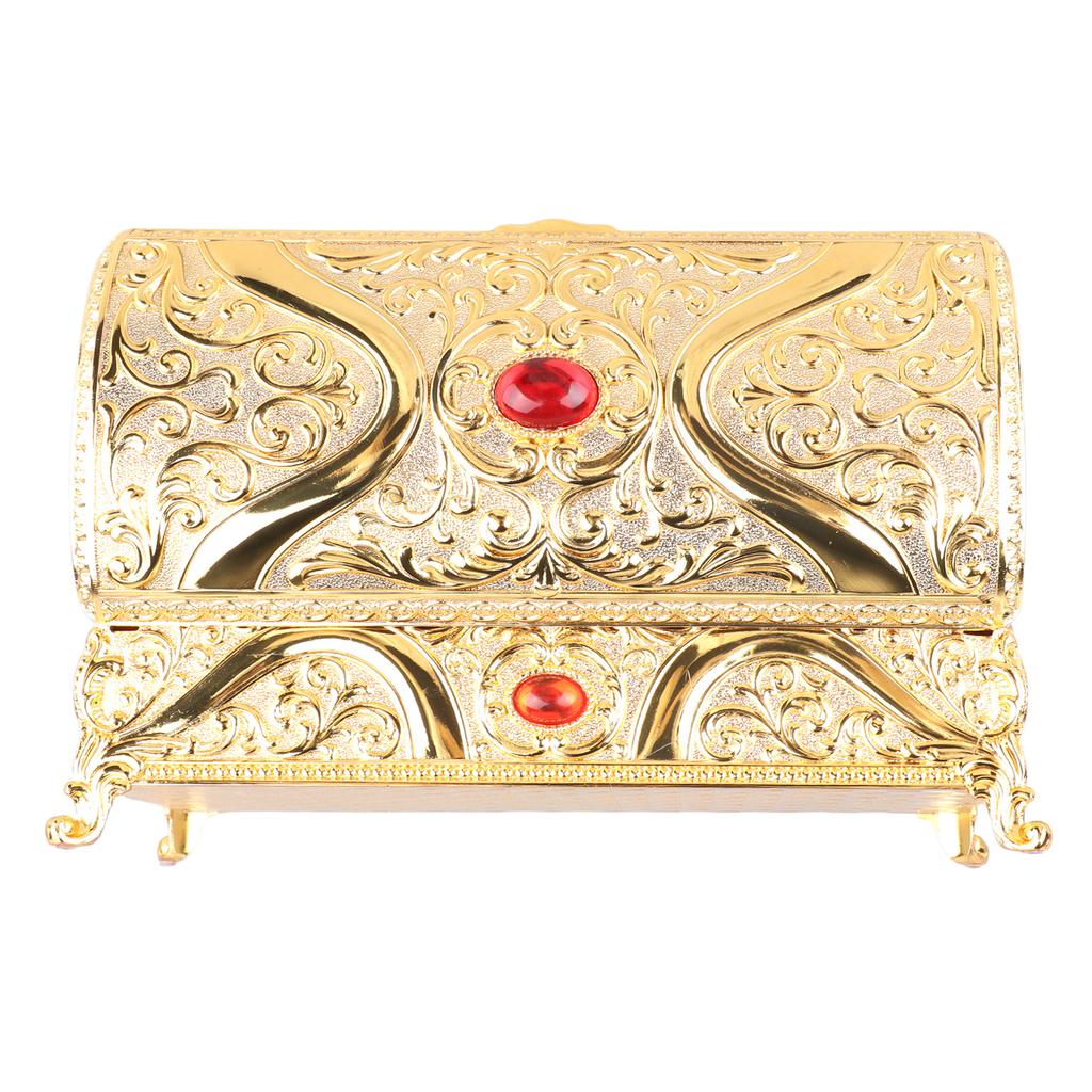 Vintage Metal Jewelry Box Rectangle Delicate Pattern Trinket Box with Soft for Rings Rrings