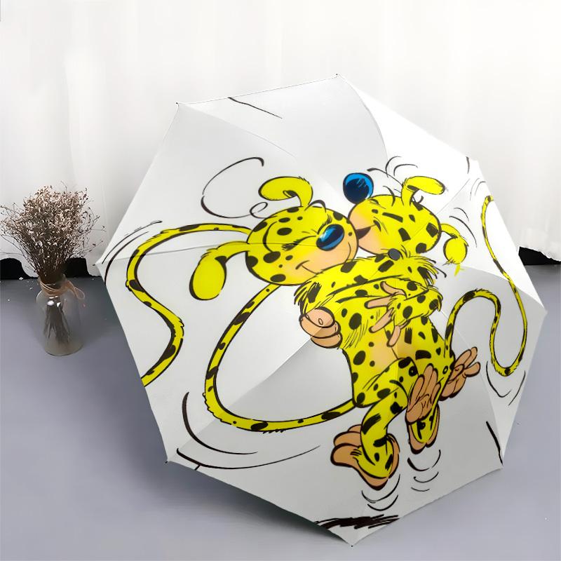 Marsupilami pattern, automatic folding umbrella, portable and foldable design, 8 ribs, a Christmas or birthday gift.