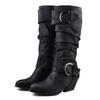 Autumn and winter new wind leather high boots medium heel but knee thick heel knight boots large size boots women
