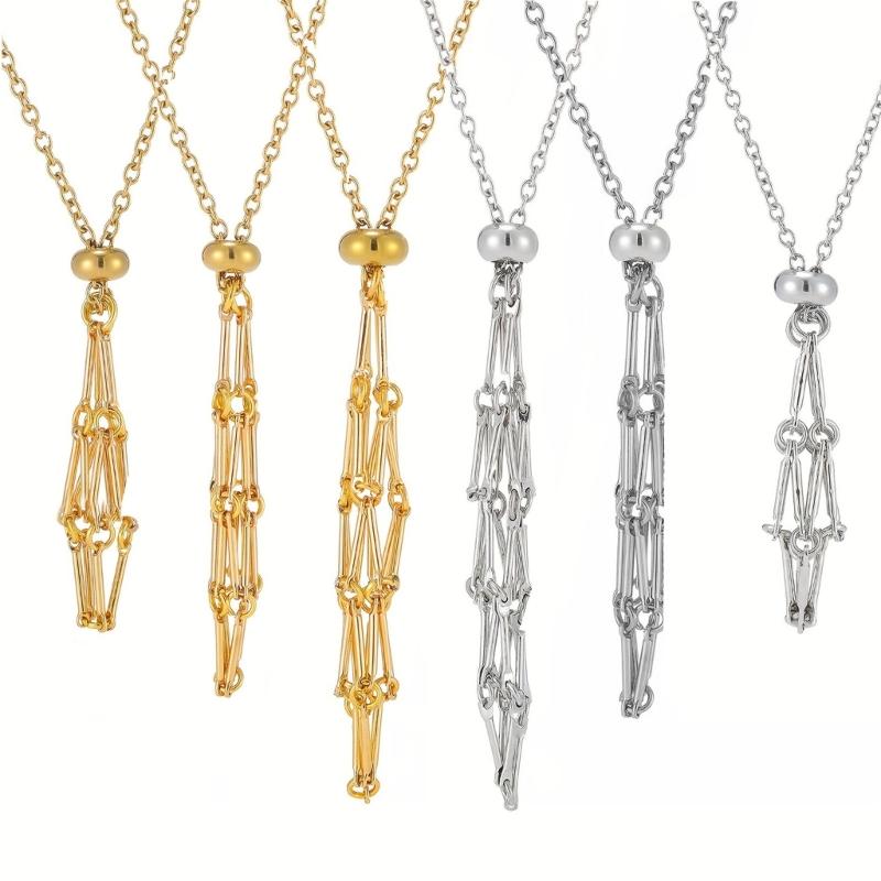 Natural Crystal Holder Necklace Adjustable Mesh Pendant Necklaces Metal Collarbone Chain Crystal Stone Holder Accessory