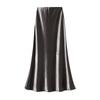 Qooth Elegant Women Satin Fishtail Skirt Maxi Length Bodycon Slim Elastic Waist Skirt QT2762