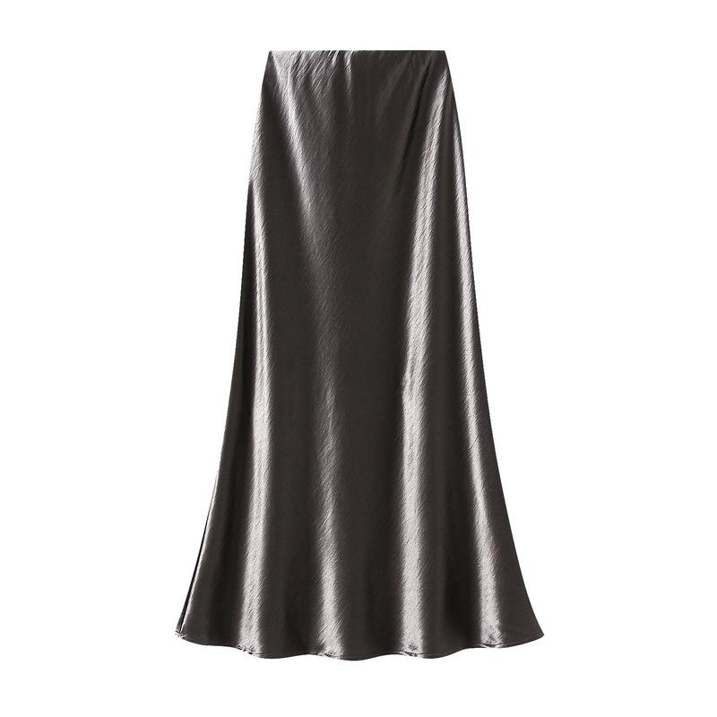 Qooth Elegant Women Satin Fishtail Skirt Maxi Length Bodycon Slim Elastic Waist Skirt QT2762
