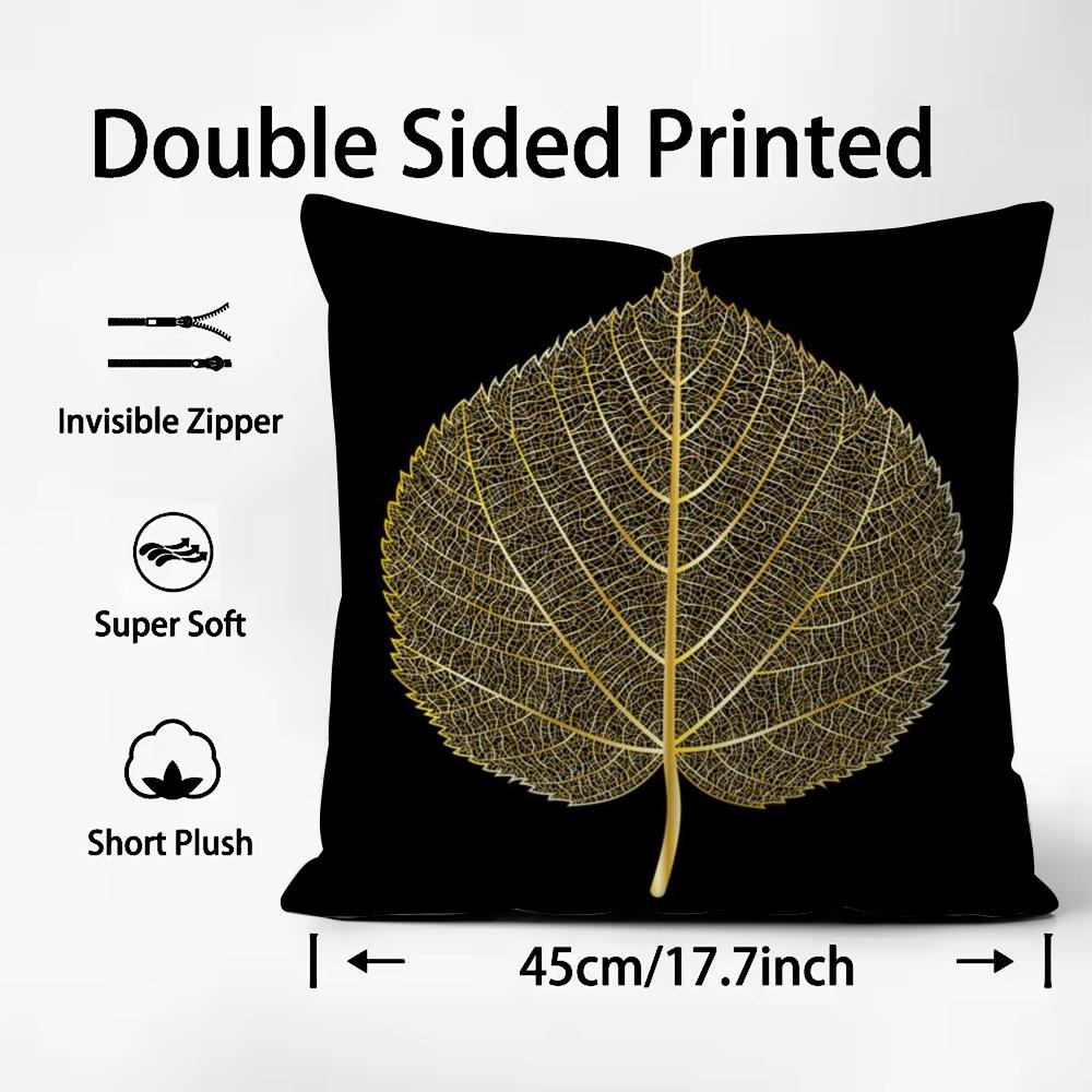 Golden Leaf Branch Pattern Cushion Cover Plush Fabric Soft DoubleSided Printed Sofa Warm Winter Home Child Gift Pillow Case