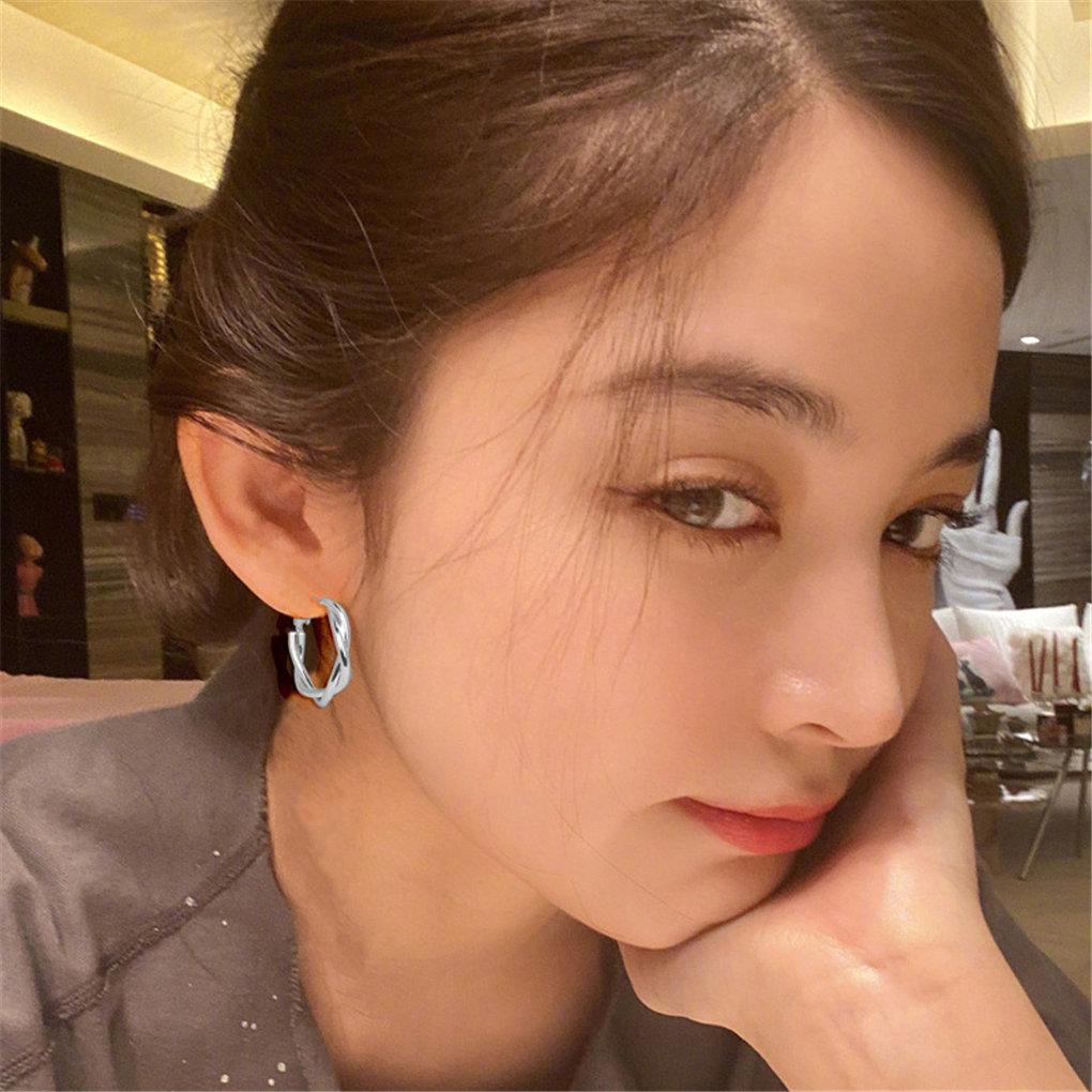 Hoop Earrings Women Fashion Plating Alloy Golden Silver Round Ear Stud Party Jewelry Gift