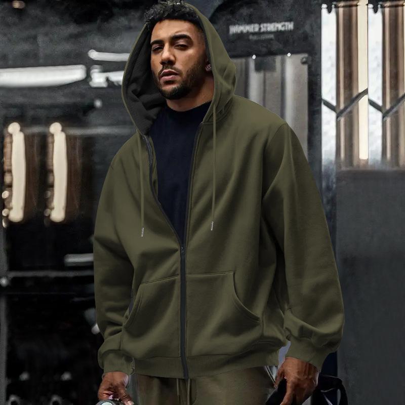 Men S Loose Fleece Lined Drawstring Colorblock Hooded Zip Cardigan Sweatshirt