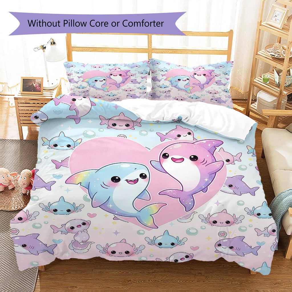 Pink Gradient Cartoon Pattern Bedding,Quilt Set Quilt Cover Pillowcase Home Birthday Gift (1 * Duvet Cover + 2 * Pillowcase, Without Core)
