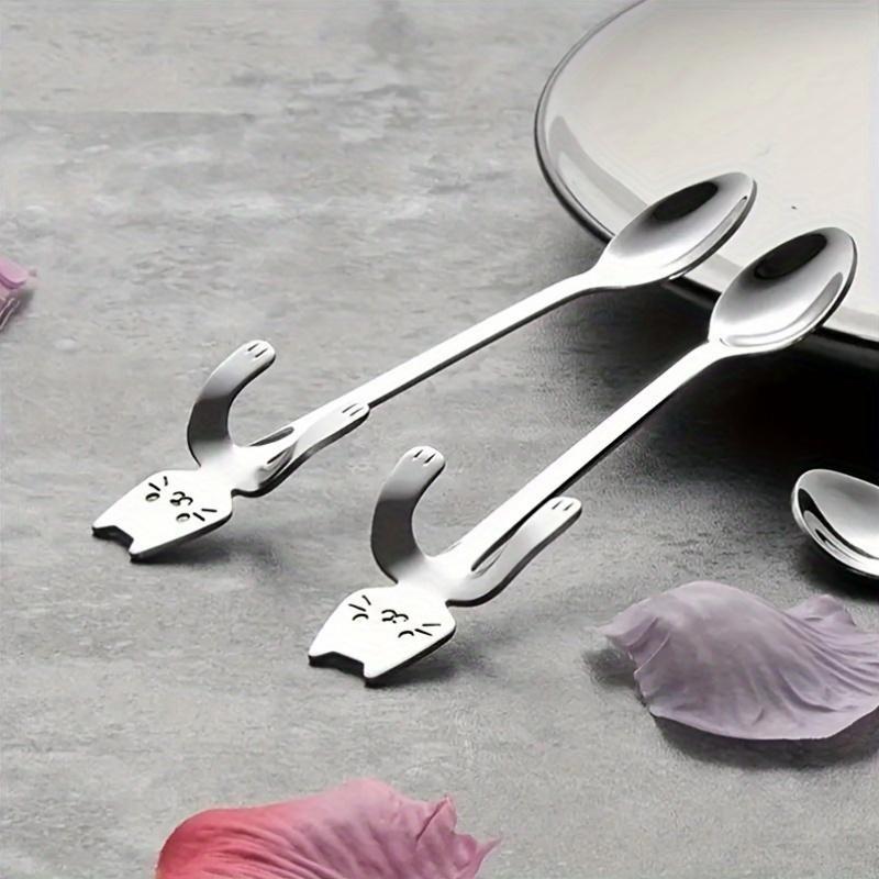 6-Pack Stainless Steel Cat-Shaped Hanging Cup Spoons - Tea Coffee Stirrer - Kitchen Utensil Set