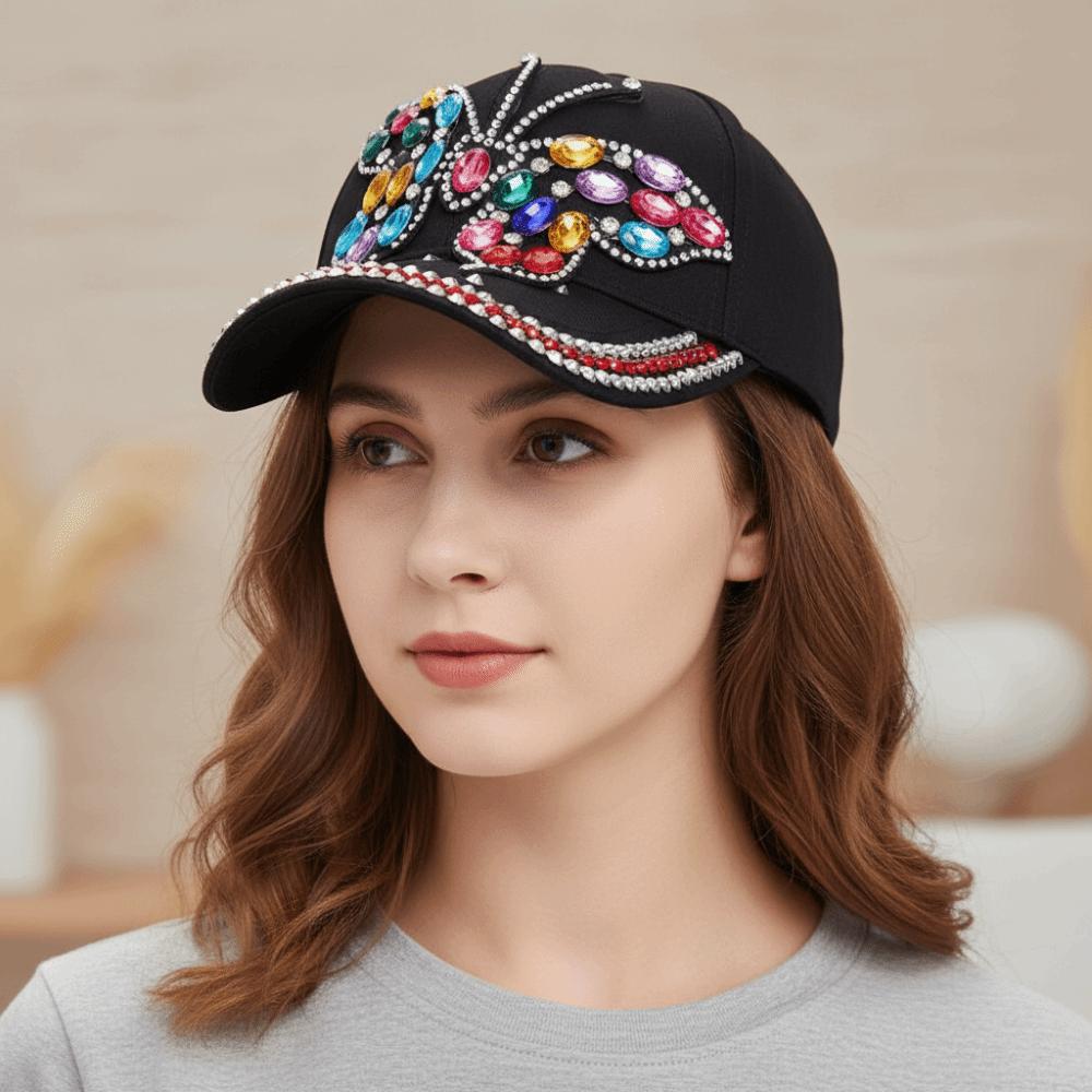 Adjustable Baseball Cap Butterfly Diamond Sun Protection Cap Versatile Denim Cap  Unisex