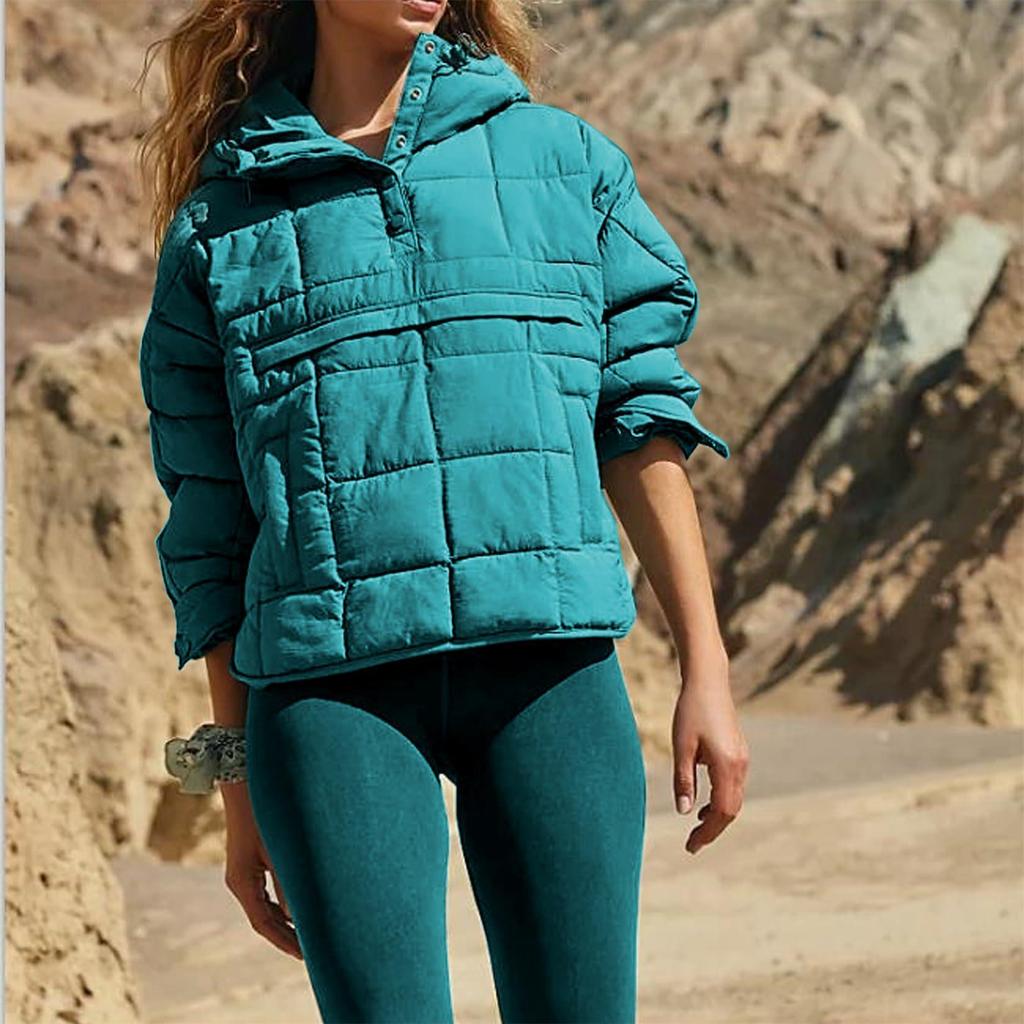 Women's Autumn/Winter Solid Color Hooded Cotton Jacket: Foldable, Long Sleeve, Pullover with Pocket.