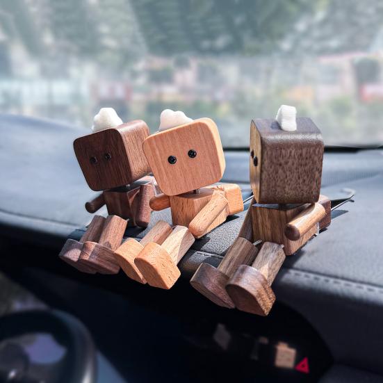 Tre Mann Figur med Svingende Føtter Bil Aromaterapi Ornament Håndlaget Tre Kunstverk Autodekor