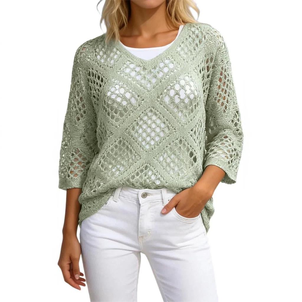2026 Trendy Women's Quick-Dry Hollow-Out Sweater - Fashionable, Casual, Versatile, Comfortable Solid Color Top