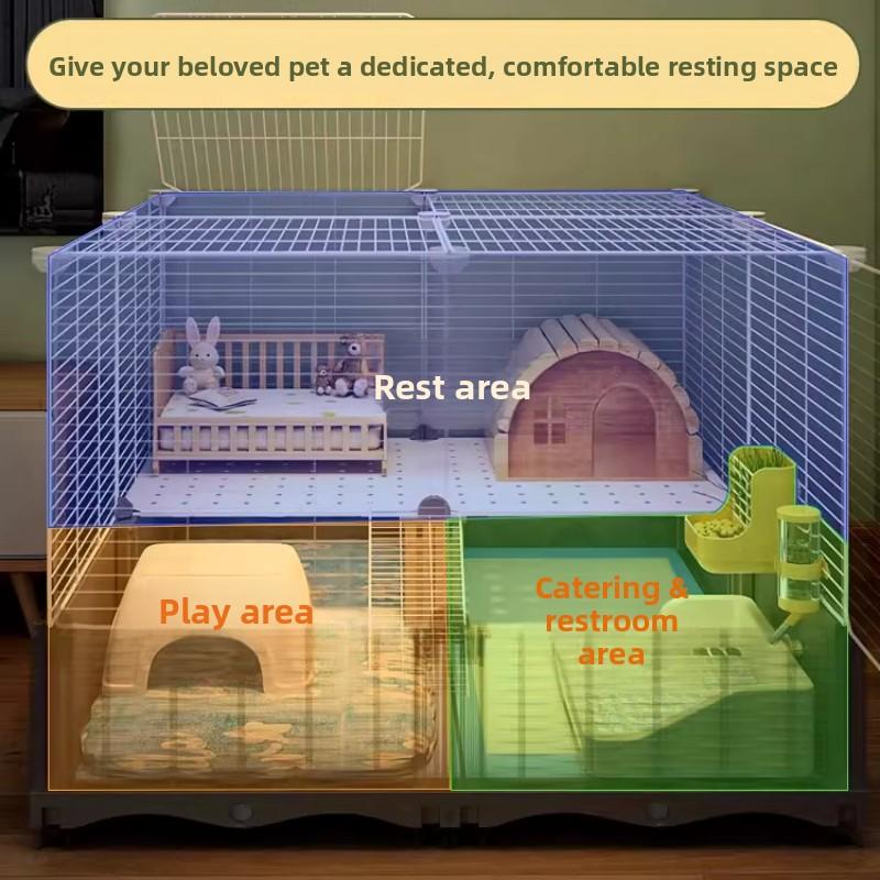 Guinea Pig Cage Mansion with Toilet Double Layer Enclosed Platform for Dutch Pigs Spacious Landscape Habitat Large Rodent Home