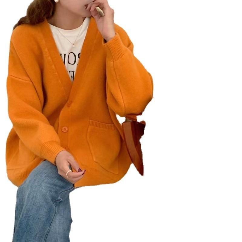 Spring, Autumn and Winter New Candy Color Solid Color Age-reducing Soft Waxy Knitted Sweater Women's Fashion Lazy Wind Knitted Cardigan