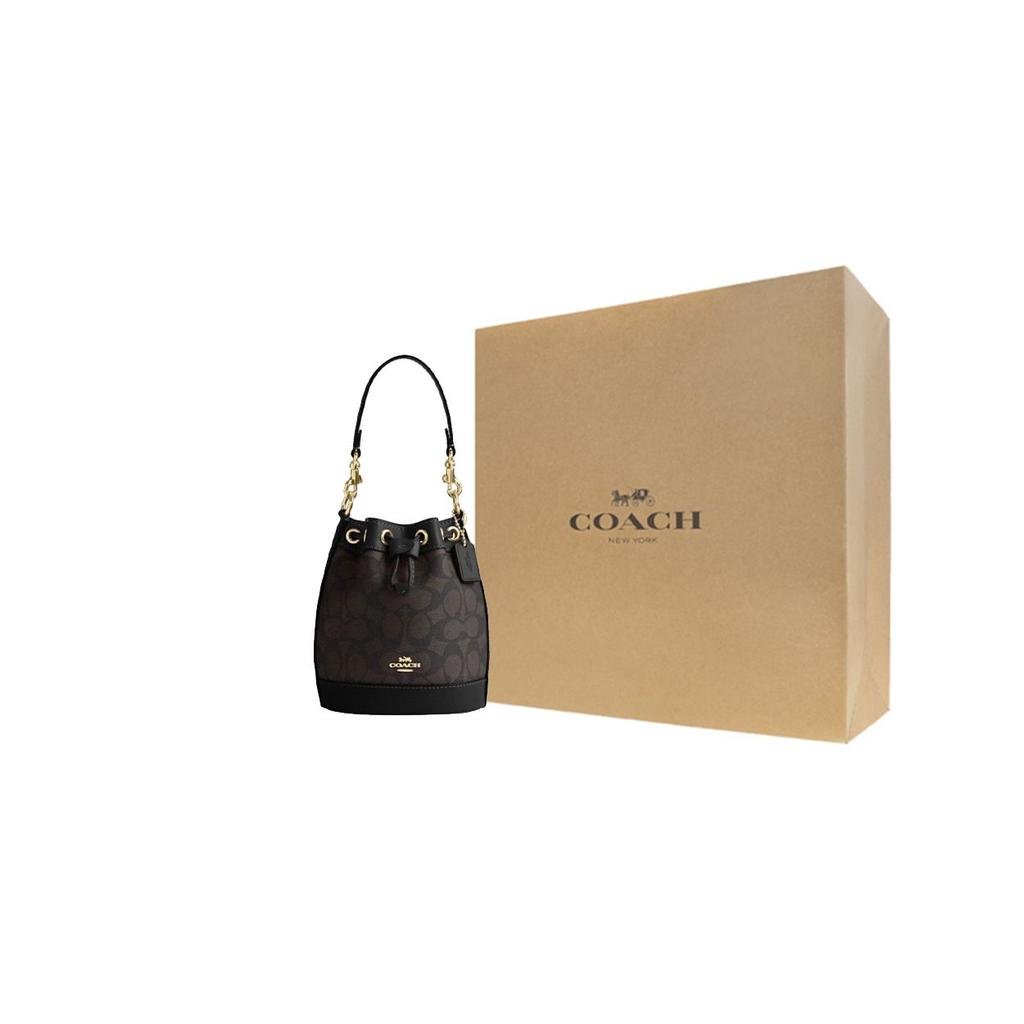 Coach Dempsey 14 Logo Kordelzugverschluss PVC und Leder Beuteltasche Damen Taschen Dunkelbraun CW299-IMXAQ