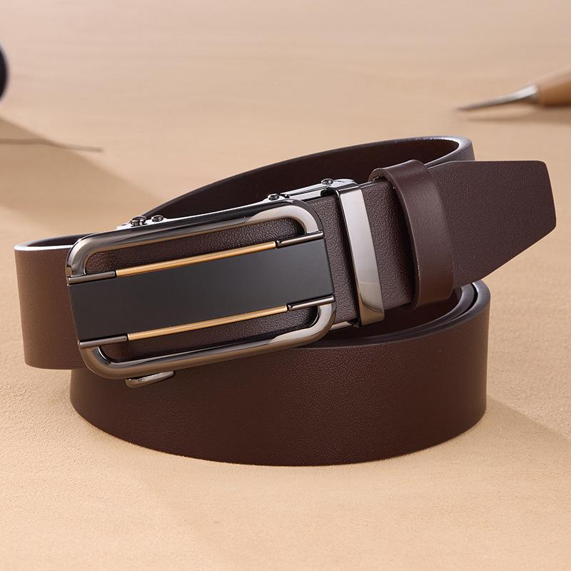 Business Belt Men's Sense First Layer Cowhide Belt Men's Fashion Trendy Men's Automatic Buckle Belt