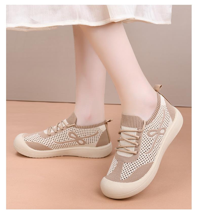 Low-top Flat Heel Non-slip Breathable Soft-soled Women's Shoes Fly-woven Mesh Lazy Shoes Foot Cover Daily Spring and Autumn Casual Shoes