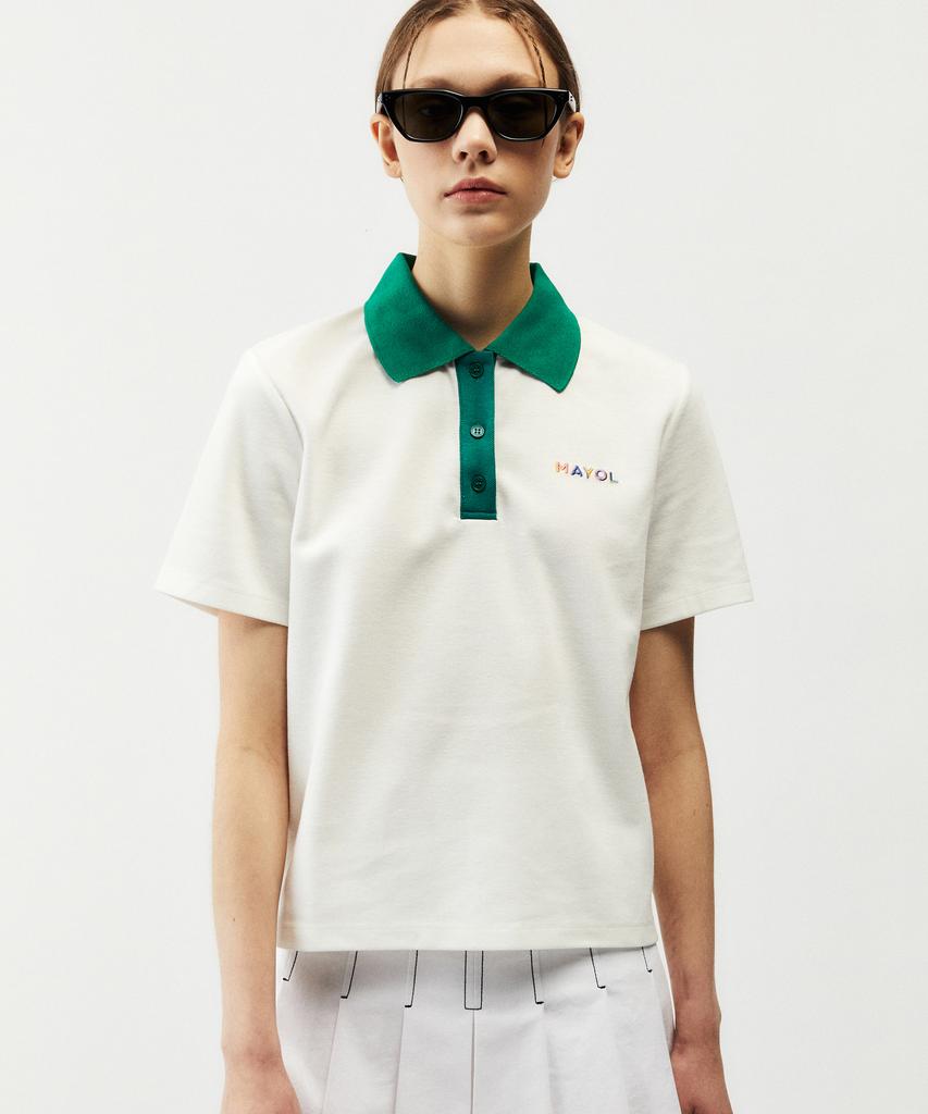 MAYOL Logo Embroidered Short Sleeve Polo Shirt_Ivory