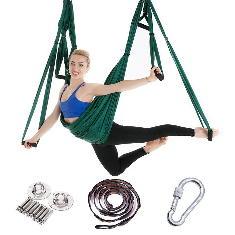 Aerial Yoga Hammock with 6 Handles and Stretch Band for Home Fitness
