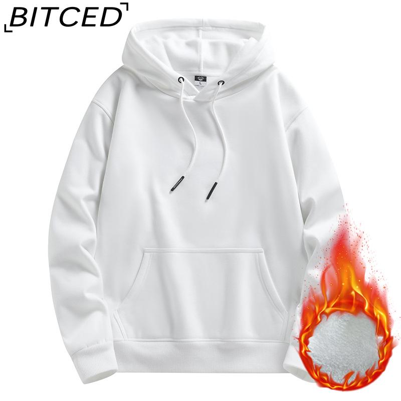 BITCED Осенне-зимняя толстовка с капюшоном, мужская теплая утепленная толстовка с капюшоном, свободная толстовка большого размера S белый