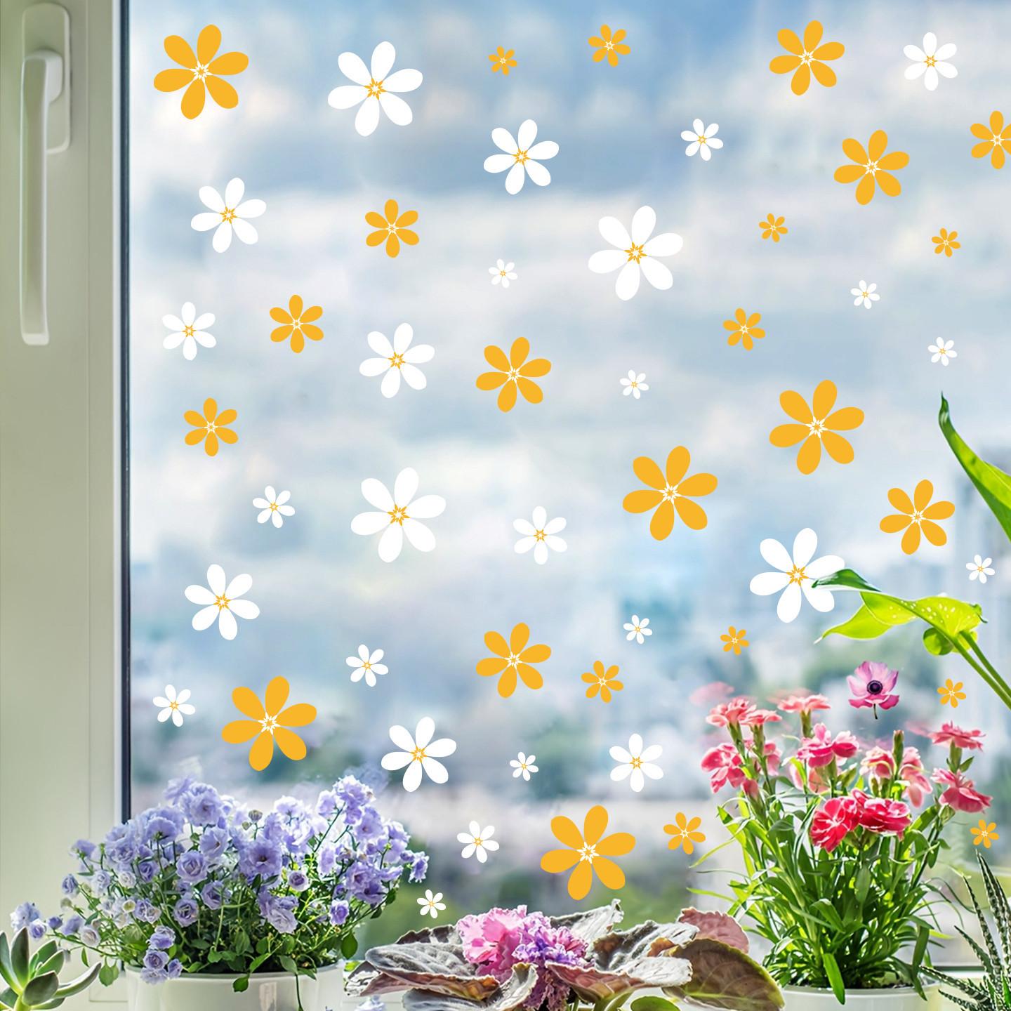 

Daisy Flower Glass Sticker Electrostatic Home Living Room Glass Showcase Door Decoration Waterproof Windows Sticker yellow and white flowers