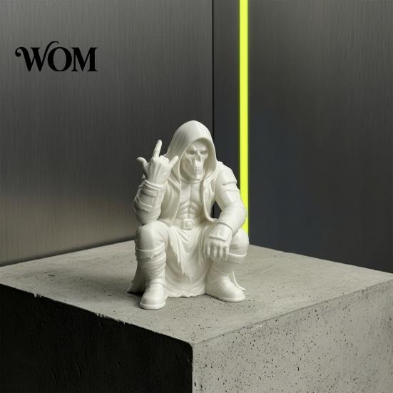 Unique Desktop Sculpture Crouching Hooded Devil God Figurine, Decorative Ornament with Skull Mask & Muscle Lines, Hip Figure Hop Gothic Rocker Statue